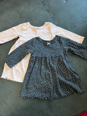 Girls Long-Sleeve Dot Print Dress - Navy and Light Pink